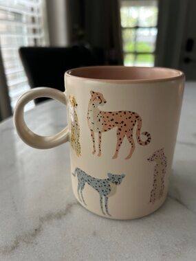 Fringe Studio Cream Mug with Pink Interior and Multicolor Leopard Prints